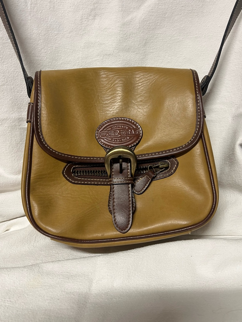 Work Wear Saddle Crossbody Bag in Mustard and Brown